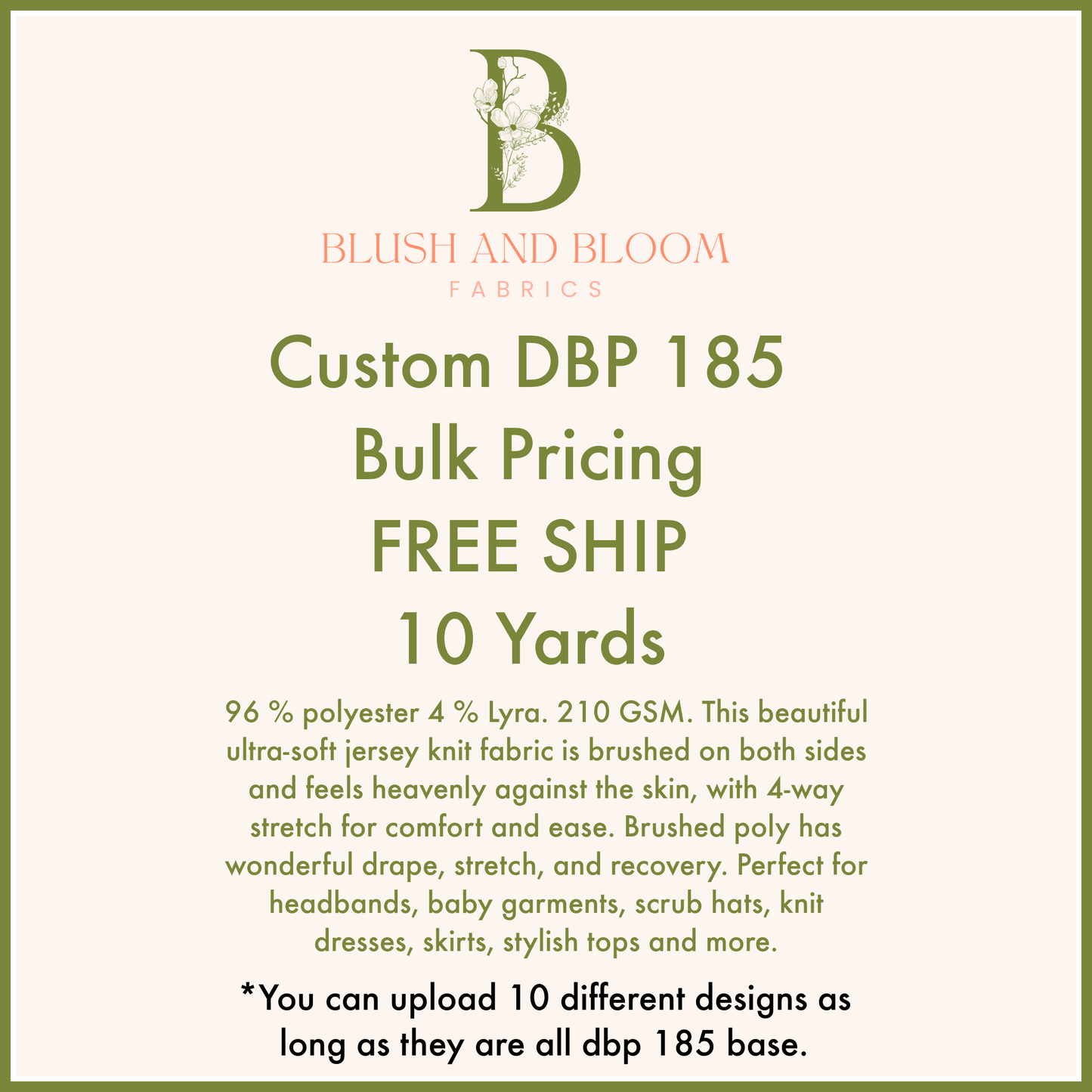 Custom DBP 185 GSM-Bulk Order-Free Ship!