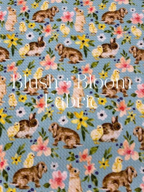Cate & Rainn Bunny Burrow, Bunnies & Chicks Blue Bullet Fabric