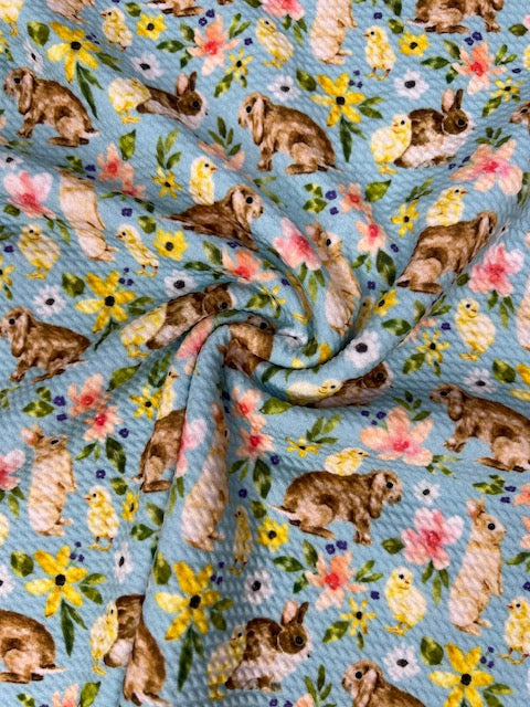 Cate & Rainn Bunny Burrow, Bunnies & Chicks Blue Bullet Fabric