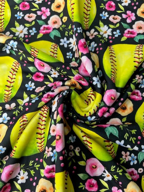 Floral Softball DBP Fabric, Super Soft Stretchy DBP Fabrics