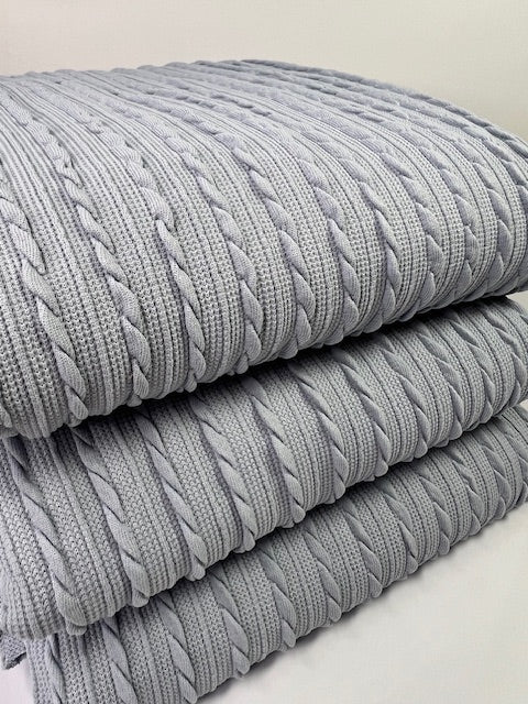 Dusty Blue Cable Rib Knit Fabric