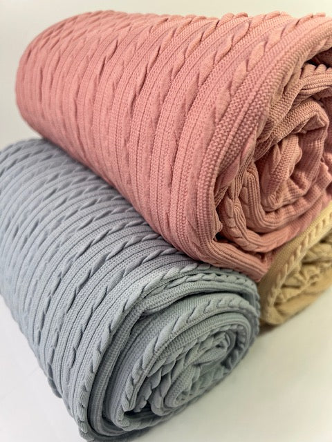 Dusty Blue Cable Rib Knit Fabric