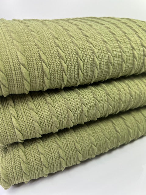 Olive Cable Rib Knit Fabric