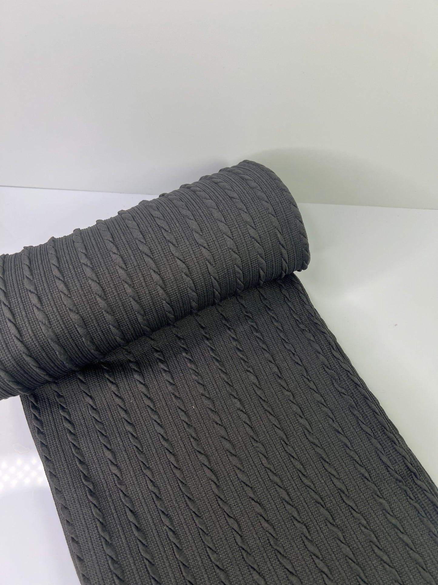Charcoal Cable Rib Knit Fabric