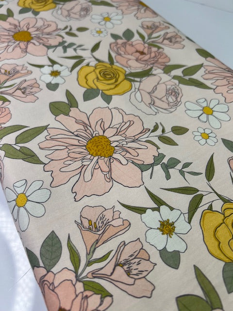 Claire Bright Floral Pink 100% Cotton, Cate & Rainn Claire Bright Floral Cotton Fabric, Quilting Cotton