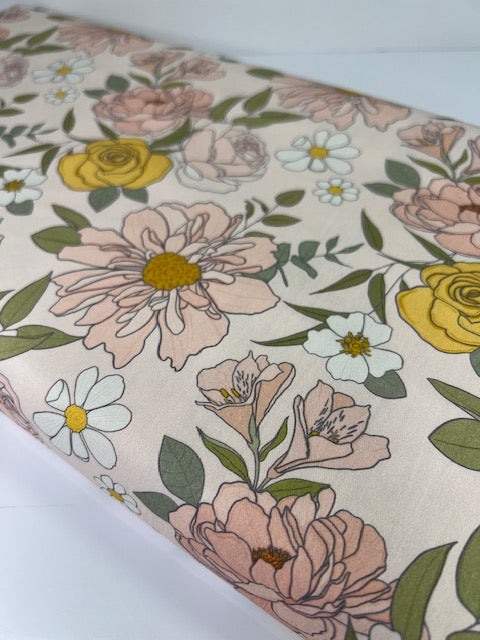 Claire Bright Floral Pink 100% Cotton, Cate & Rainn Claire Bright Floral Cotton Fabric, Quilting Cotton