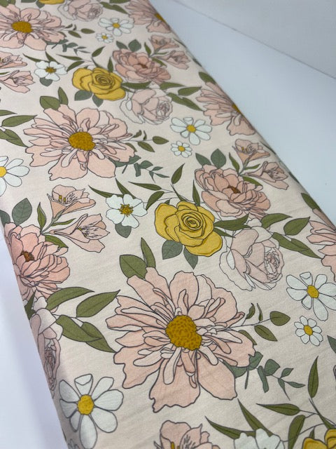 Claire Bright Floral Pink 100% Cotton, Cate & Rainn Claire Bright Floral Cotton Fabric, Quilting Cotton