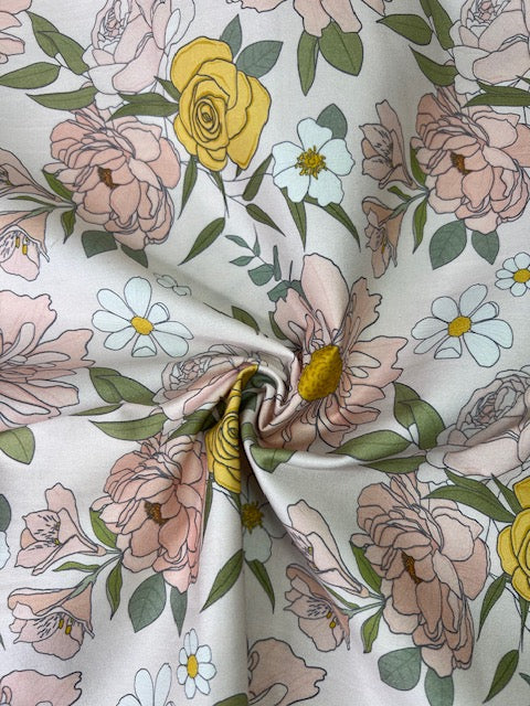 Claire Bright Floral Pink 100% Cotton, Cate & Rainn Claire Bright Floral Cotton Fabric, Quilting Cotton