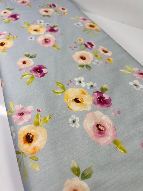 Melody Simple Floral Blue 100% Cotton, Cate & Rainn Melody Simple Floral Blue Cotton Fabric, Quilting Cotton