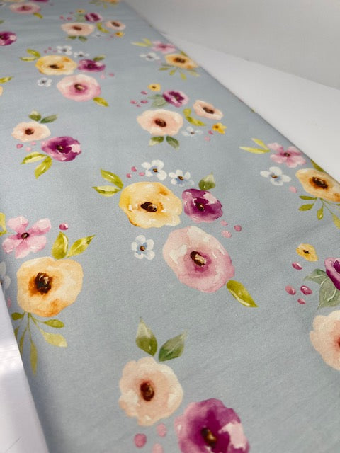 Melody Simple Floral Blue 100% Cotton, Cate & Rainn Melody Simple Floral Blue Cotton Fabric, Quilting Cotton