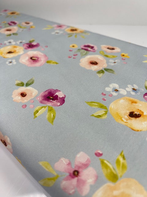Melody Simple Floral Blue 100% Cotton, Cate & Rainn Melody Simple Floral Blue Cotton Fabric, Quilting Cotton