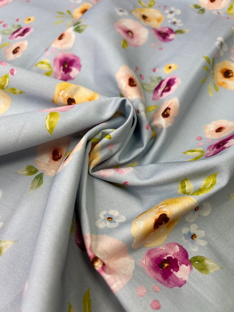 Melody Simple Floral Blue 100% Cotton, Cate & Rainn Melody Simple Floral Blue Cotton Fabric, Quilting Cotton
