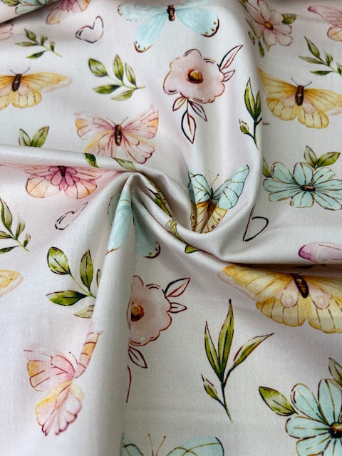 Penelope Butterfly Blossom Pink 100% Cotton, Cate & Rainn Penelope Butterfly Blossom Pink Cotton Fabric, Quilting Cotton