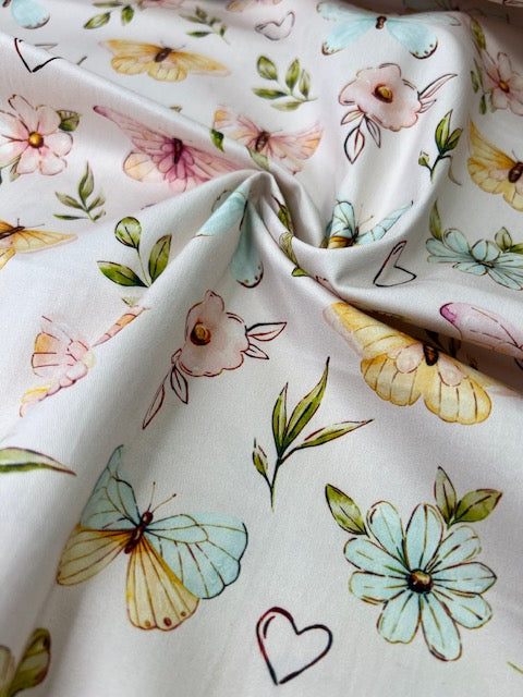 Penelope Butterfly Blossom Pink 100% Cotton, Cate & Rainn Penelope Butterfly Blossom Pink Cotton Fabric, Quilting Cotton