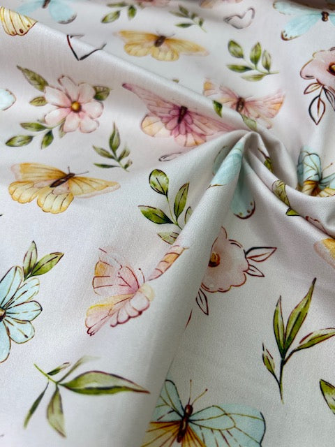 Penelope Butterfly Blossom Pink 100% Cotton, Cate & Rainn Penelope Butterfly Blossom Pink Cotton Fabric, Quilting Cotton