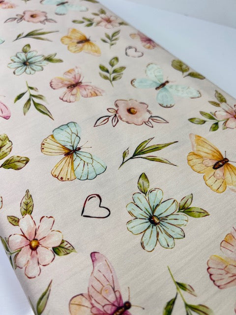 Penelope Butterfly Blossom Pink 100% Cotton, Cate & Rainn Penelope Butterfly Blossom Pink Cotton Fabric, Quilting Cotton