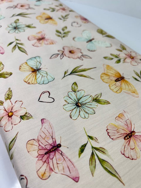 Penelope Butterfly Blossom Pink 100% Cotton, Cate & Rainn Penelope Butterfly Blossom Pink Cotton Fabric, Quilting Cotton