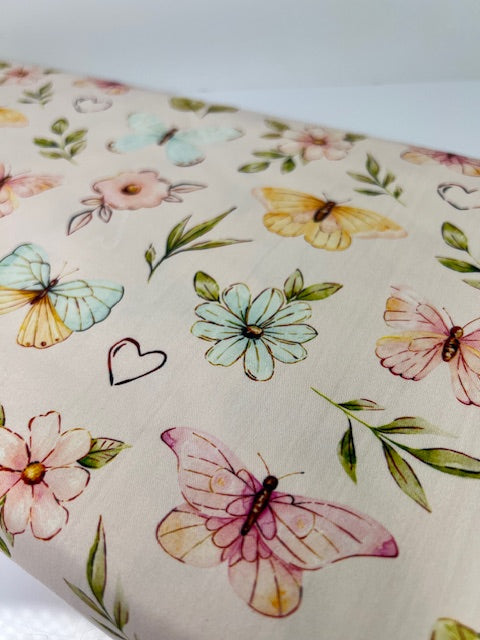 Penelope Butterfly Blossom Pink 100% Cotton, Cate & Rainn Penelope Butterfly Blossom Pink Cotton Fabric, Quilting Cotton