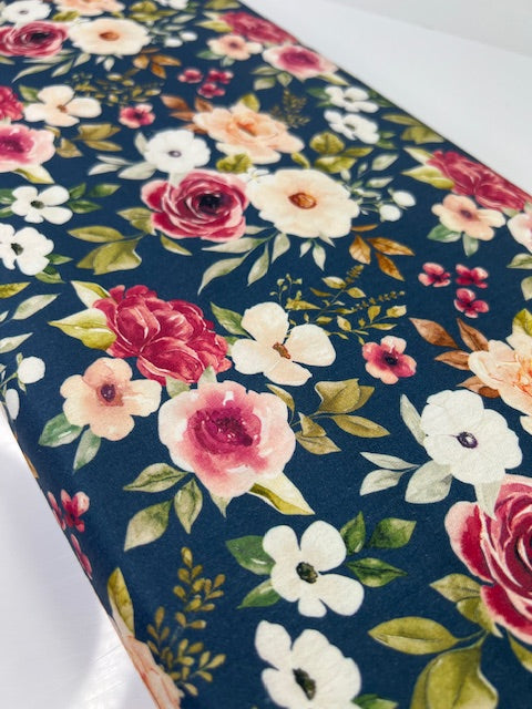 Felicity Floral Navy Blue 100% Cotton, Cate & Rainn Felicity Floral Navy Blue Cotton Fabric, Quilting Cotton