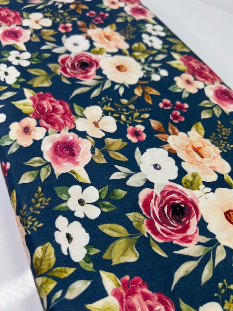 Felicity Floral Navy Blue 100% Cotton, Cate & Rainn Felicity Floral Navy Blue Cotton Fabric, Quilting Cotton