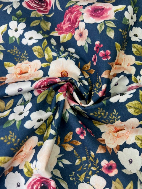 Felicity Floral Navy Blue 100% Cotton, Cate & Rainn Felicity Floral Navy Blue Cotton Fabric, Quilting Cotton