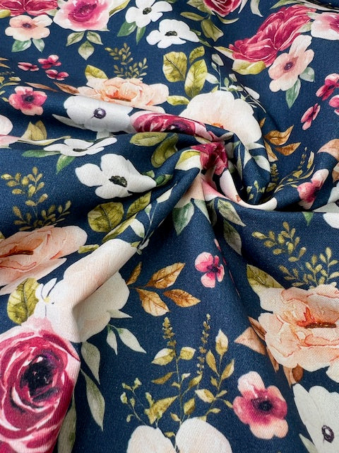 Felicity Floral Navy Blue 100% Cotton, Cate & Rainn Felicity Floral Navy Blue Cotton Fabric, Quilting Cotton
