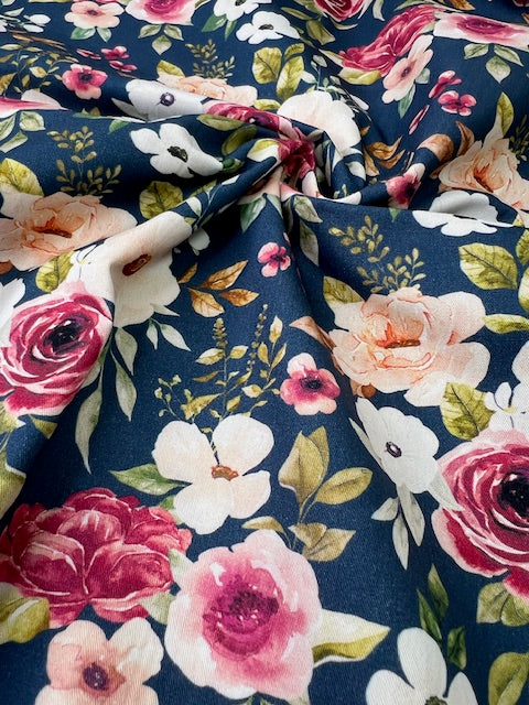 Felicity Floral Navy Blue 100% Cotton, Cate & Rainn Felicity Floral Navy Blue Cotton Fabric, Quilting Cotton