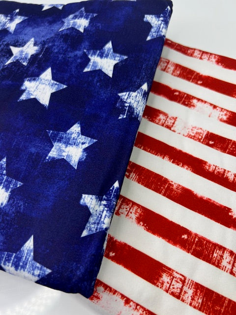 USA Distressed Blue & White Stars DBP Fabric, Super Soft & Stretchy DBP Fabrics