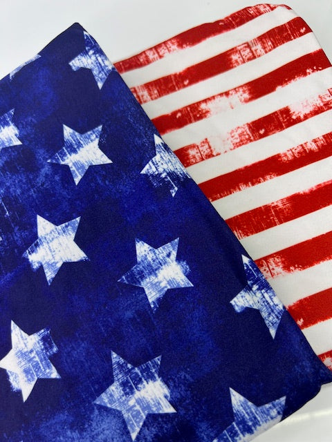 USA Distressed Blue & White Stars DBP Fabric, Super Soft & Stretchy DBP Fabrics