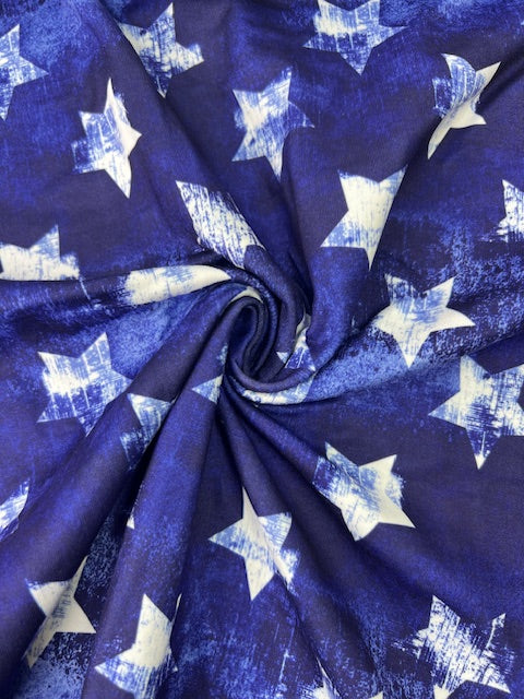USA Distressed Blue & White Stars DBP Fabric, Super Soft & Stretchy DBP Fabrics
