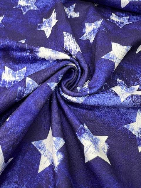 USA Distressed Blue & White Stars DBP Fabric, Super Soft & Stretchy DBP Fabrics