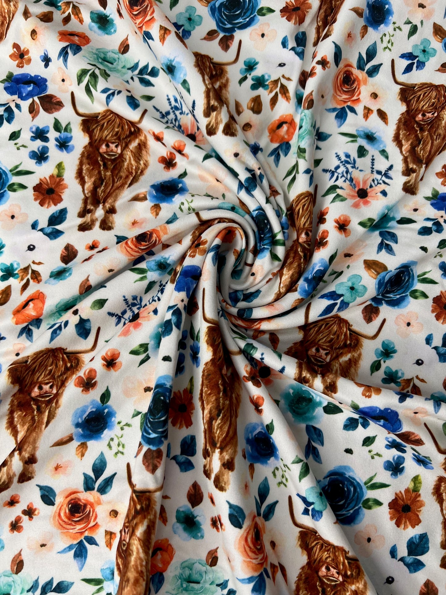 Highland Cows & Florals DBP, Stretchy and Soft DBP Fabric