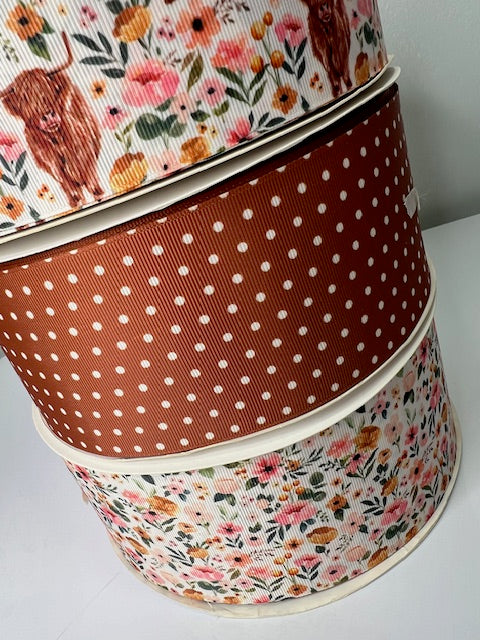 High-Quality 3" Brown Polka Dot Ribbon: Coordinates with Highland Cows!
