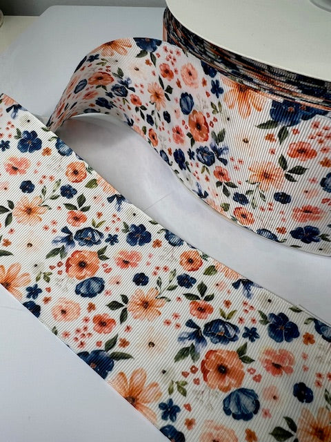 3" Tiny Blue and Blush Florals Grosgrain Ribbon: A Perfect Match! 💐