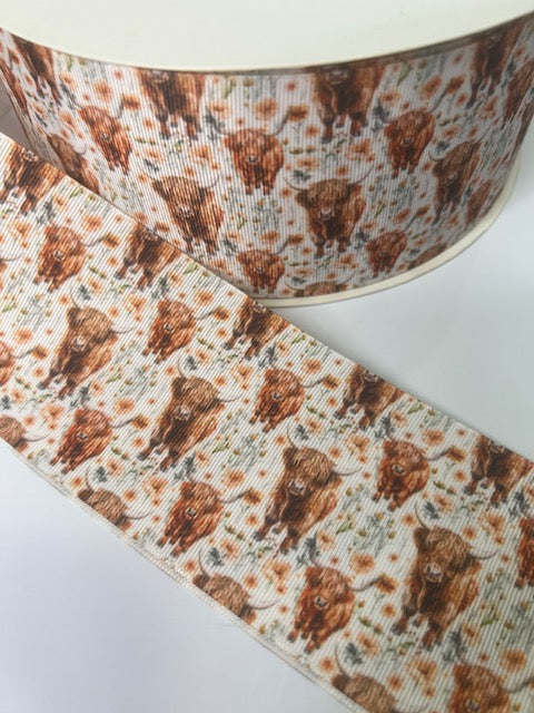 3" Tiny Highland Cows Grosgrain Ribbon: A Touch of Whimsy 🐮