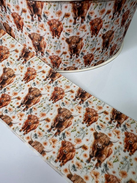 3" Tiny Highland Cows Grosgrain Ribbon: A Touch of Whimsy 🐮