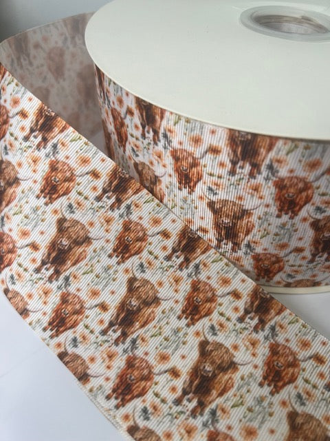 3" Tiny Highland Cows Grosgrain Ribbon: A Touch of Whimsy 🐮