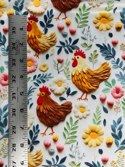 3D Chicken Floral DBP Fabric