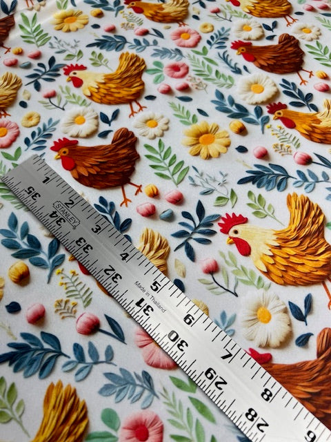3D Chicken Floral DBP Fabric