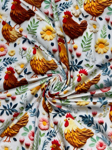 3D Chicken Floral DBP Fabric