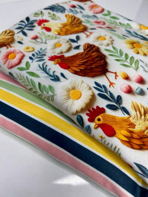 3D Chicken Floral DBP Fabric