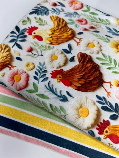 3D Chicken Floral DBP Fabric