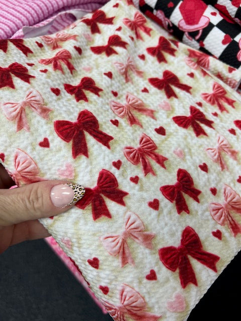 Coquette Red Pink Bow Hearts Bullet Fabric