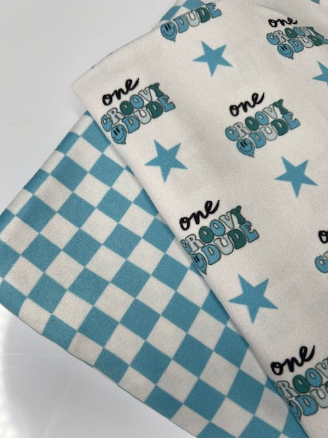 Retro Patterns, Checkered Aqua and White DBP Fabric