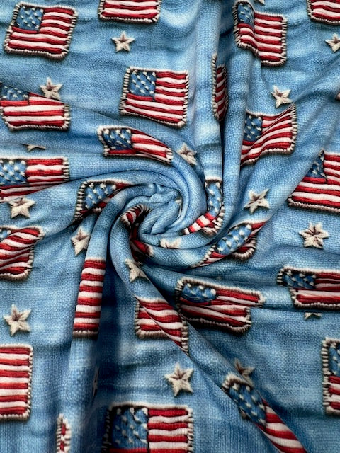 USA Vintage Denim Flags DBP Fabric, Super Soft & Stretchy DBP Fabrics