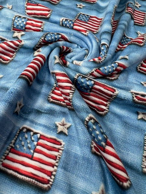 USA Vintage Denim Flags DBP Fabric, Super Soft & Stretchy DBP Fabrics