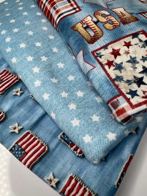 USA Vintage Denim Flags DBP Fabric, Super Soft & Stretchy DBP Fabrics