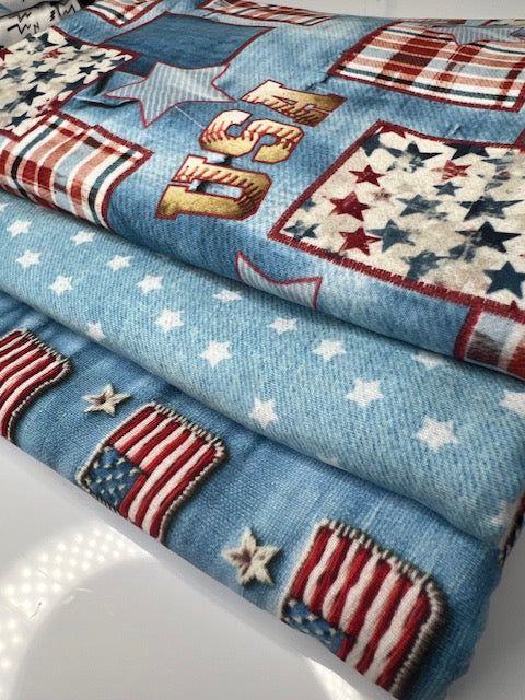 USA Vintage Denim Flags DBP Fabric, Super Soft & Stretchy DBP Fabrics