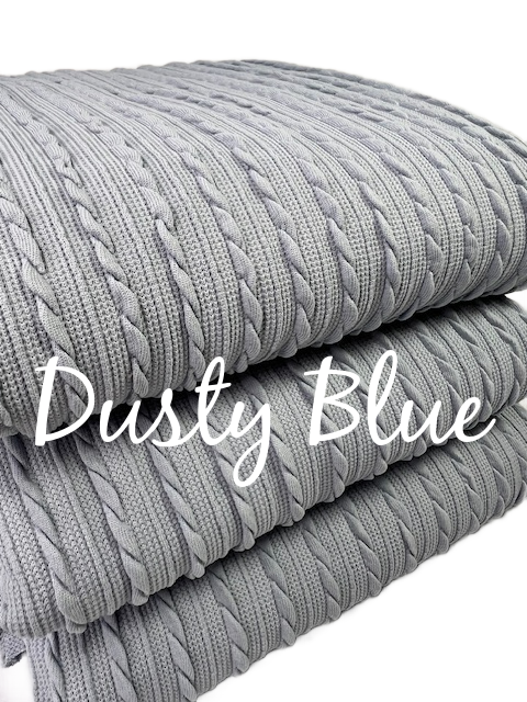 Dusty Blue Cable Rib Knit Fabric