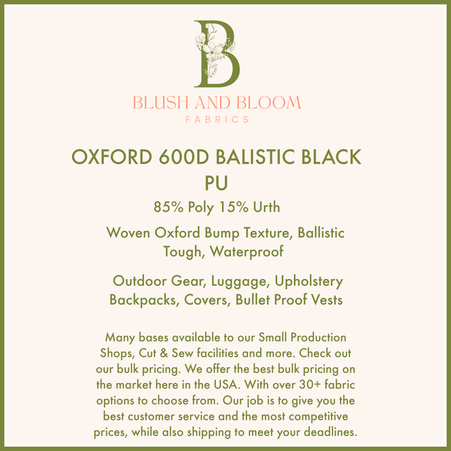 OXFORD 600D BALISTIC BLACK PU Wholesale, Large Production Fabric Printing, Custom Fabric Bulk Pricing 10+ Yards